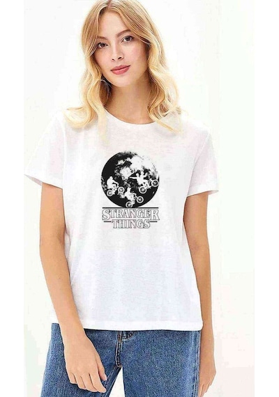 Stranger Things Bikes World Baskılı Beyaz Kadın Tshirt