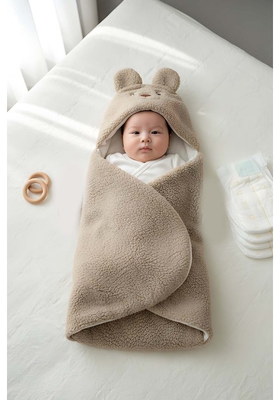 Tavşan Kulaklı Peluş Bebek Kundağı