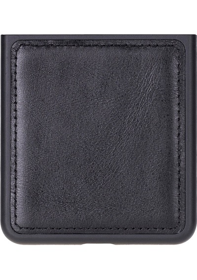 Bloomcase Flex Obsidian Black Hakiki Deri Samsung Galaxy Uyumlu Z Flip 7 Kılıf 6.9"-4.1" Siyah