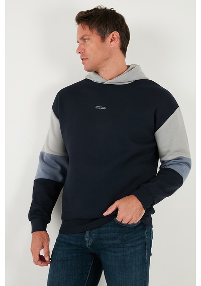Buratti Pamuklu Relaxed Fit Kapüşonlu Içi Tüylü Yumuşak Şardonlu Erkek Sweat 5905299 Koyu Lacivert