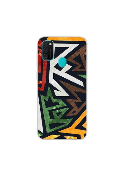 Samsung Galaxy Uyumlu M21 Kapak Soyut Grafiti Tasarımlı Şeffaf Silikon Kılıf Şeffaf