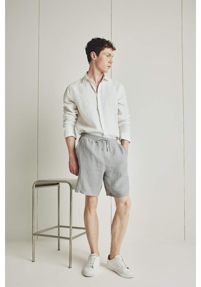 Defacto %100 Keten Relax Fit Bermuda Şort F4599ax25hsgr454 Gri
