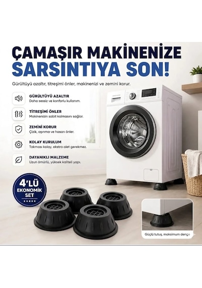Beyaz Eşya Altlığı Titreşim Önleyici Çamaşır Makinesi Altlığı Kaydırmaz Vantuzlu Koruyucu Stoper Kauçuk 8 Adet