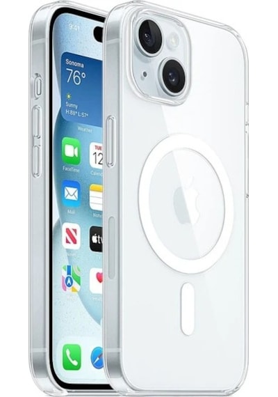 Apple Uyumlu iPhone 15 Sararmaz Magsafe Sert Şeffaf Kılıf