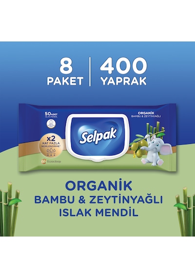 Selpak Organik Bambu Özlü&Organik Zeytinyağlı Islak Mendil 8'li Selpak Organik Bambu Özlü&Organik Zeytinyağlı Islak Mendil 8'li