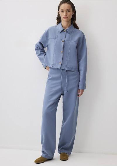 Mavi - Beli Bağcıklı Tencel Lyocell Karışımlı Mavi Pantolon 1011012-83767 Mavi
