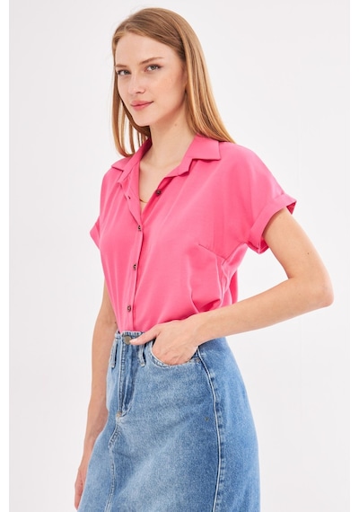 Armonika Kadın Pembe Kısa Kol Gömlek Arm-19y001065