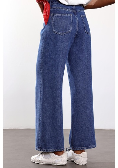 5in1Canpolat Mavi Lyocell Bağcıklı Denim Pantolon Mavi