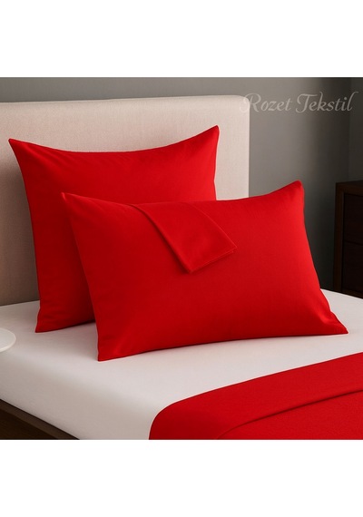Kırmızı Pamuk Kumaş Kapaklı Yastık Kılıfı 2 Adet 50 X 70 Cm
