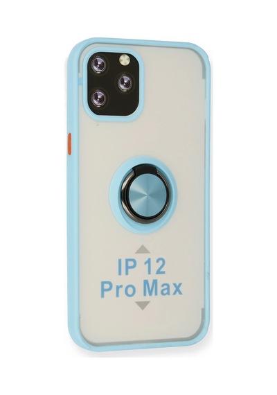 Newface Apple iPhone Uyumlu 12 Pro Max Kılıf Montreal Yüzüklü Silikon Kapak - Semeglbl - 39 Buz Mavi