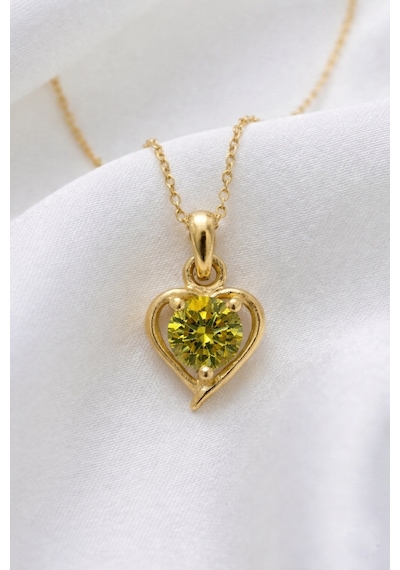 Çekirdekjewelry 925 Ayar Gümüş Altın Kaplama Kalp Modeli Kolye Sarı Olive