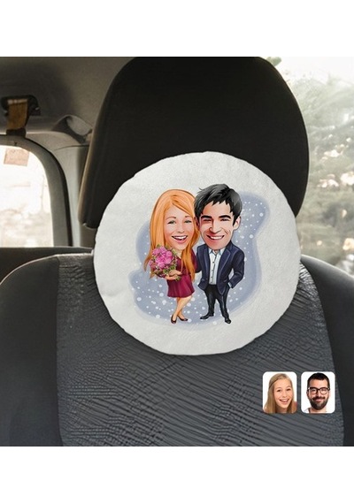 Kişiye Özel Sevgililer Karikatürlü Yuvarlak Dekoratif Kırlent Yas (527061829)