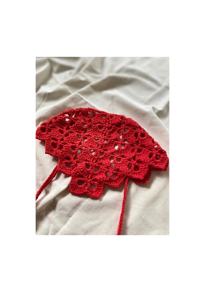 Kırmızı Renkli Bandana, El Örgüsü Bandana Kırmızı Kırmızı