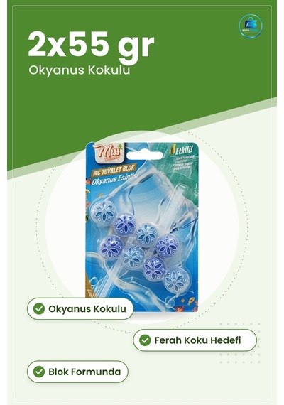 Wc Blok Okyanus Kokulu Temizleyici 2x55 Gr Tuvalet Koku Giderici