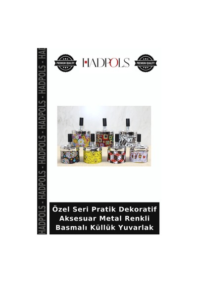 Özel Seri Pratik Dekoratif Aksesuar Metal Renkli Basmalı Küllük Yuvarlak Çok Renkli
