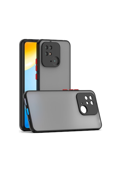 Fibaks Redmi 10c/poco C40 Uyumlu Kılıf Mat Parmak Izi Yapmaz Kamera Korumalı Renkli Tuşlu Sert Silikon Siyah