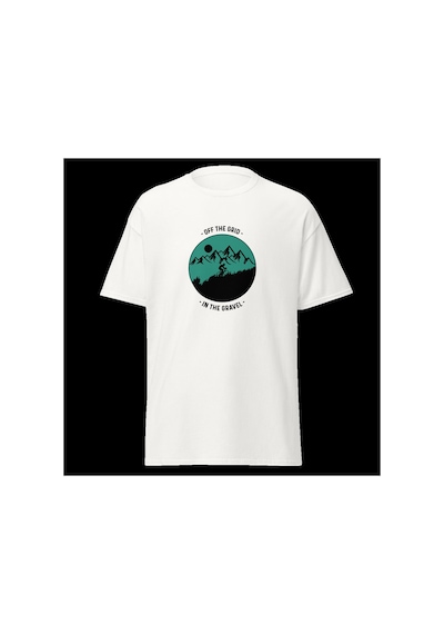 Wildstyle Off The Grid Gravel Dağ Bisikleti Doğa Macera Baskılı Unisex Bisiklet Yaka Pamuklu Tişört Beyaz