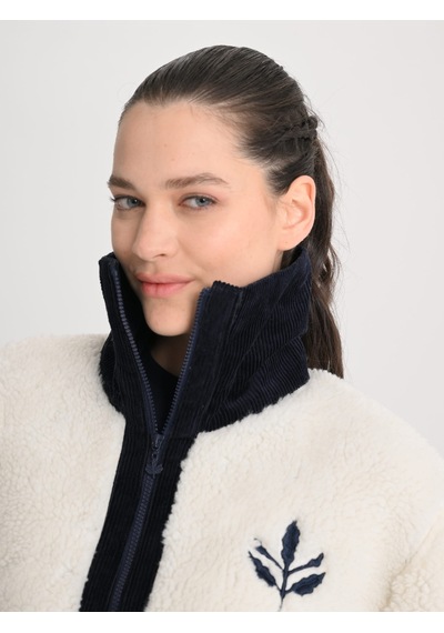 Fenerbahçe Ekru Trend Kadife Detaylı Peluş Kadın Oversize Sweatshirt