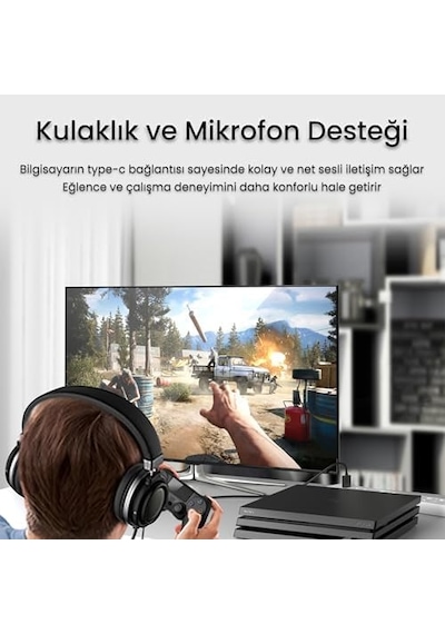 Type-c To 3.5mm Aux Ve Mikrofon Dönüştürücü Adaptör Dac Chip Hifi Ses Kartı