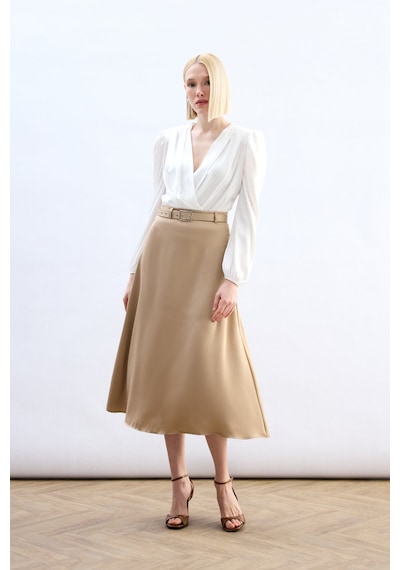Sateen Kemerli Saten Etek - Camel-137015 CAMEL