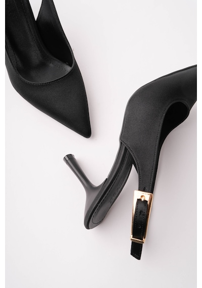 Esatsani Siyah Rugan Sivri Burun 9 Cm Topuklu Ponci Stiletto Kadın Ayakkabı Siyah