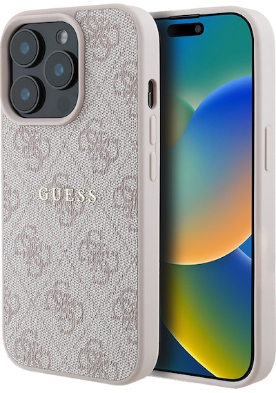 Apple Uyumlu iPhone 14 Pro Max Kılıf Guess Lisanslı Magsafe Şarj Özellikli 4g Desen Yazı Logolu Kapak Pembe