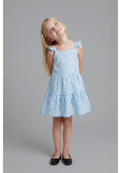 Defacto Askılı Poplin Elbise Kız Bebek H8453a526hsbe400 Mavi-be400