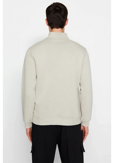 Benerly Erkek Dik Yaka Fermuarlı Standart Kol Regular Kalıp Sweatshirt Fo Taş