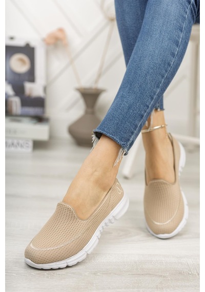 Nesilshoes Nesil Shoes Dvm 801 Bej Faylon Taban Kadın Yürüyüş Ayakkabısı