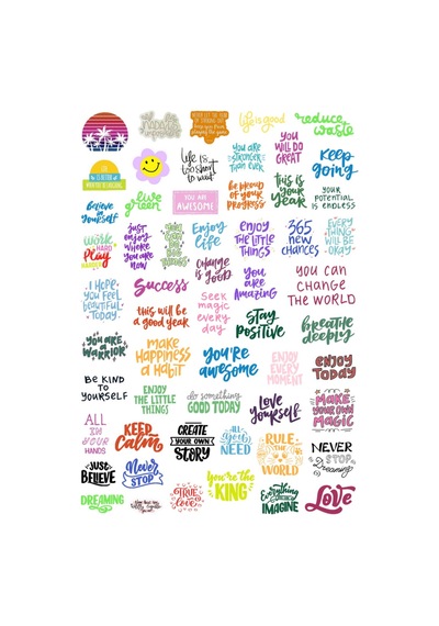 57 Adet Good Vibes-motto Motivasyon Sticker Seti - Etiket Seti Scrapbook Bullet Journal Çok Renkli