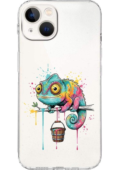 Apple Uyumlu iPhone 13 İle  Splash Bukalemun Tasarımlı Kamera Korumalı Şeffaf Silikon Kılıf 051c