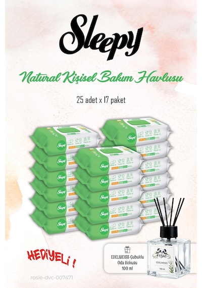 Sleepy Kişisel Bakım Havlusu Natural 25'li 17 Paket ve Rosıe Koku Tekli