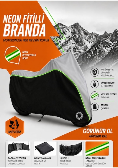 Volta Vm6 Branda Neon Fitili Motosiklet Brandası Gri-siyah-yeşil
