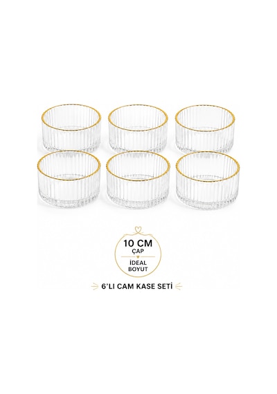 Porsima 13879-1 Vanes Sakura Gold Yaldızlı 6'lı Cam Kase Seti 10 Cm Çerezlik, Reçellik, Kahvaltılık Ve Tatlı Kasesi