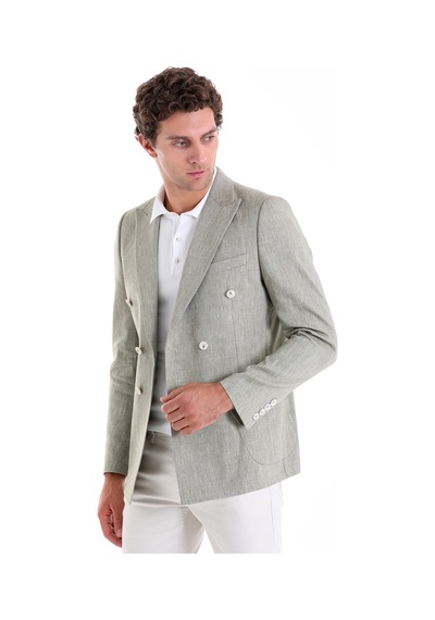 Hatemoğlu Olive Slim Fit Düz Sivri Yaka Kruvaze Casual Ceket Yeşil
