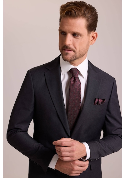 Erkek Antrasit Slim Fit Mono Yaka Yün Takım Elbise