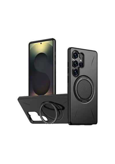 Galaxy S25 Ultra İçin Kılıf Mag-forge 360 Döndürülebilir Yüzük Stantlı S25 Ultra Koruyucu Pc+tpu Hibrit Tasarımlı Güçlü Manyetikli S25 Ultra Kılıf Siyah 50 x 22