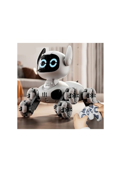 Uzaktan Kumandalı Bilek Kontrollü 8 Tekerli Akrobat Tooby Oyuncak Robot Köpek Araba 26 Cm. Tooby Gri