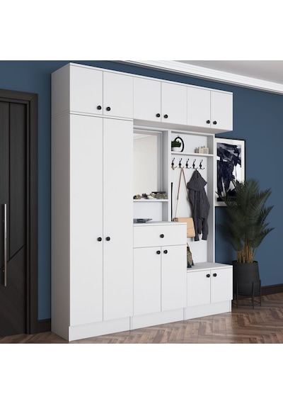 Rani Ea108 Portmanto Çekmeceli Aynalı Askılı Vestiyer Beyaz