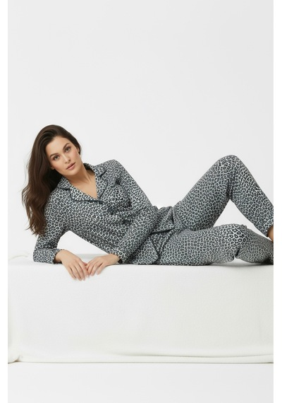 Süet Gömlek Pijama Takımı 7102 Leopar Mavi LEOPAR