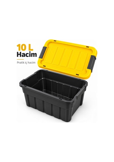 Premium Kapaklı Plastik Saklama Kutusu, 10 L Çok Renkli