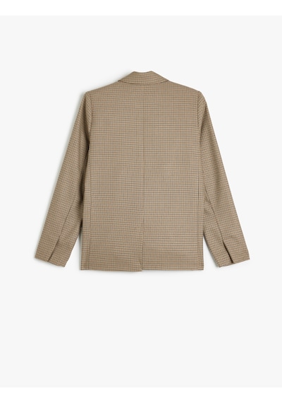 Koton Blazer Ceket Klasik Yaka Cep Detaylı Uzun Kollu Düğmeli Kahverengi Ekose 5wkg20061aw Kahverengi