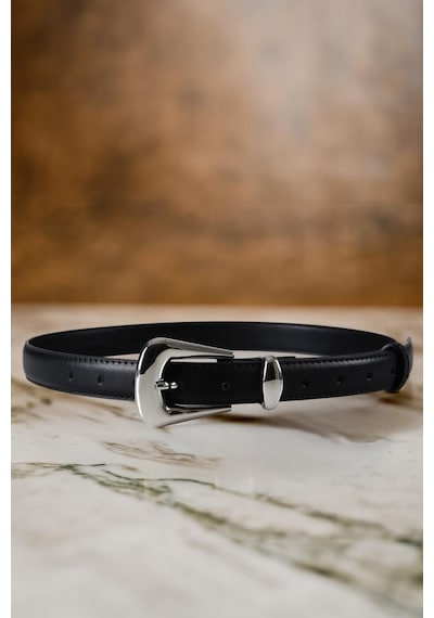 Williampolo Full Grain Deri Gümüş Toka Siyah Kadın Kemer