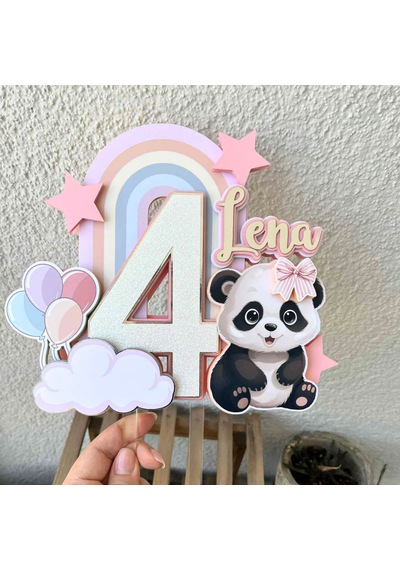 Panda Temalı Kız Çocuk Doğum Günü İsme Özel 3d Pasta Parti Süsü Cake Topper Çocuk