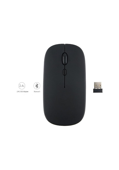 Şarj Edilebilir Tüm Cihazlara Uyumlu Sessiz Hızlı 2,4+5.0 Kablosuz Mouse Siyah