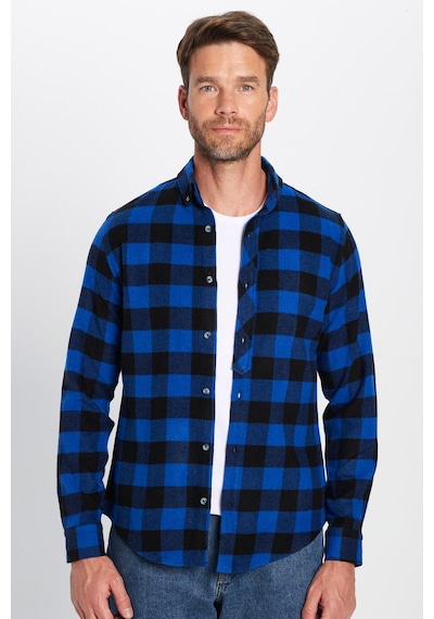 Tudors Erkek Slim Fit Dar Kesim Oduncu Düğmeli Yaka Kareli Kışlık Gömlek-32271 Çok Renkli