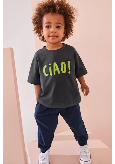 Monila Unisex Pamuklu Bisiklet Yaka Baskılı T-shirt Yeşil