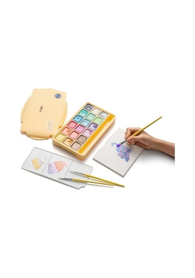 Hımı Jelly Cup Gouache Set 18 Renk X 30 Gr Metalik Renk Guaj Boya Yellow Case Karışık Renk