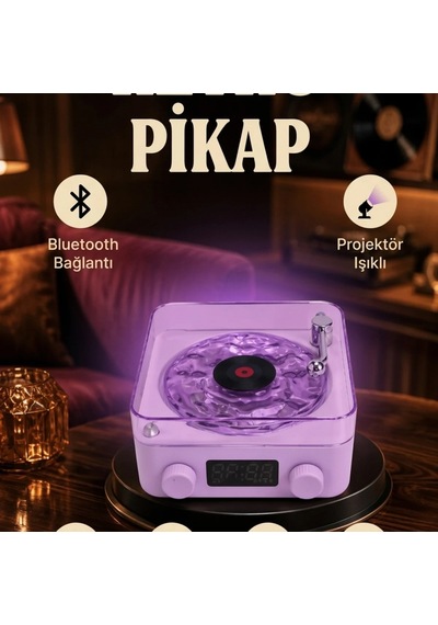 Retro Pikap Tasarımlı Bluetooth Hoparlör Projektör Işıklı Aux Usb Type-c Hafıza Kartlı 360 Ses Sist