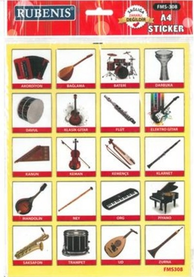 müzik aletleri sticker A4 ebatında her resim 4x4 cm 20 resim